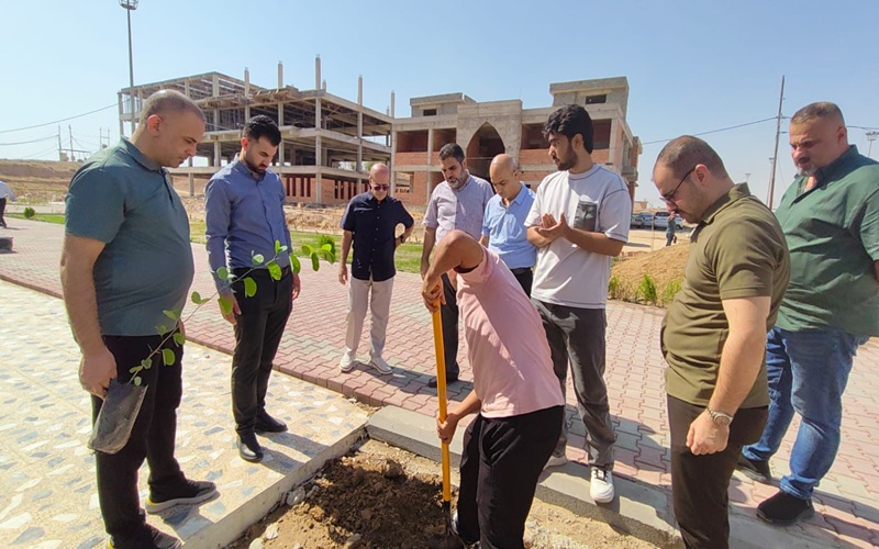 كلية التربية الأساسية تباشر بحملة تشجير في حدائق الكلية